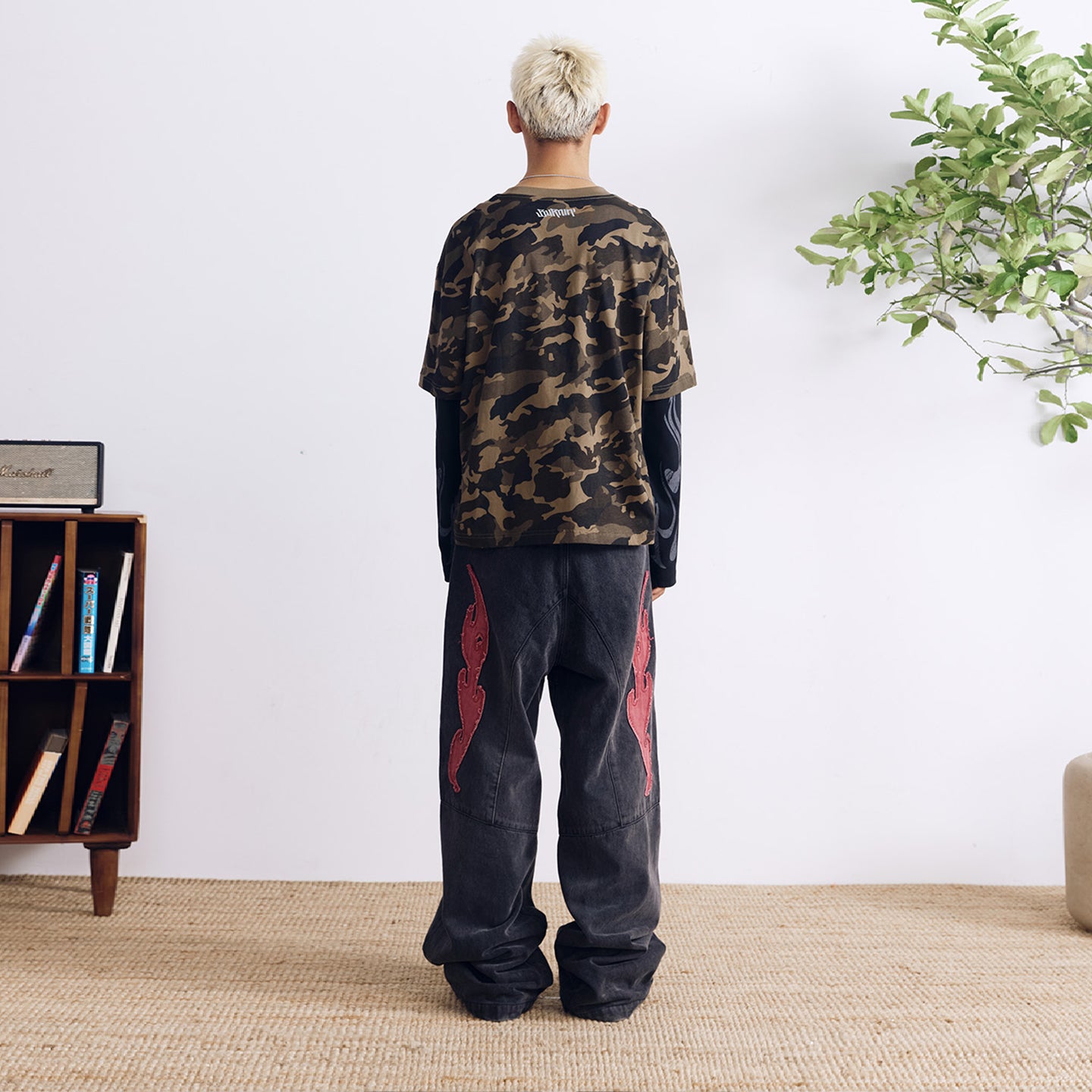 BURNIN* “97’series” worn fire pattern fake two-piece T-shirt - PSYLOS 1, BURNIN* “97’series” worn fire pattern fake two-piece T-shirt, T-Shirt, Burnin, PSYLOS 1