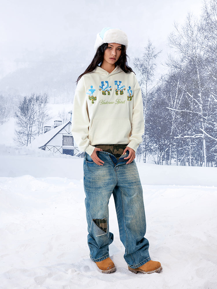 YADcrew | Blue Sky Flower Heavy Duty Needle Embroidery Jigsaw Hooded Sweatshirt - PSYLOS 1, YADcrew | Blue Sky Flower Heavy Duty Needle Embroidery Jigsaw Hooded Sweatshirt, Sweatshirts, YADcrew•JAPAN, PSYLOS 1