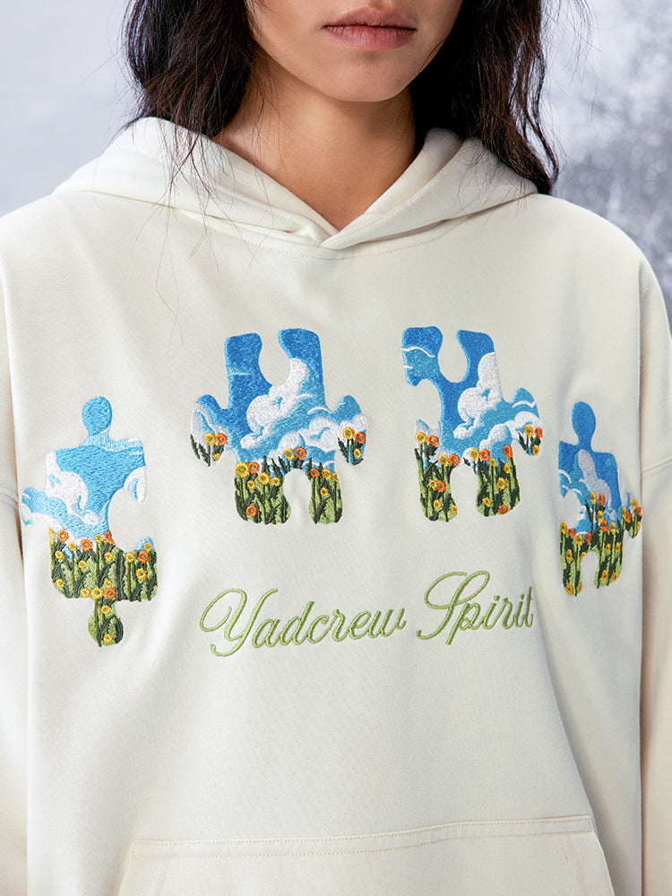 YADcrew | Blue Sky Flower Heavy Duty Needle Embroidery Jigsaw Hooded Sweatshirt - PSYLOS 1, YADcrew | Blue Sky Flower Heavy Duty Needle Embroidery Jigsaw Hooded Sweatshirt, Sweatshirts, YADcrew•JAPAN, PSYLOS 1
