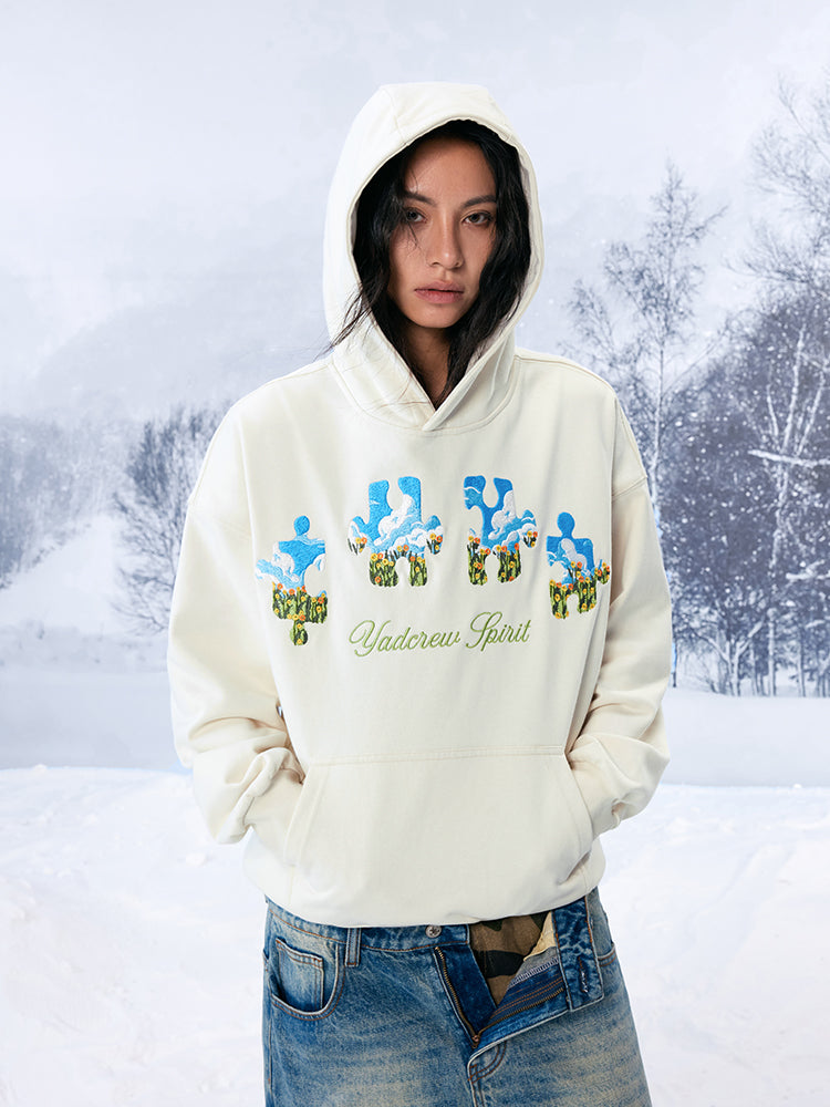 YADcrew | Blue Sky Flower Heavy Duty Needle Embroidery Jigsaw Hooded Sweatshirt - PSYLOS 1, YADcrew | Blue Sky Flower Heavy Duty Needle Embroidery Jigsaw Hooded Sweatshirt, Sweatshirts, YADcrew•JAPAN, PSYLOS 1