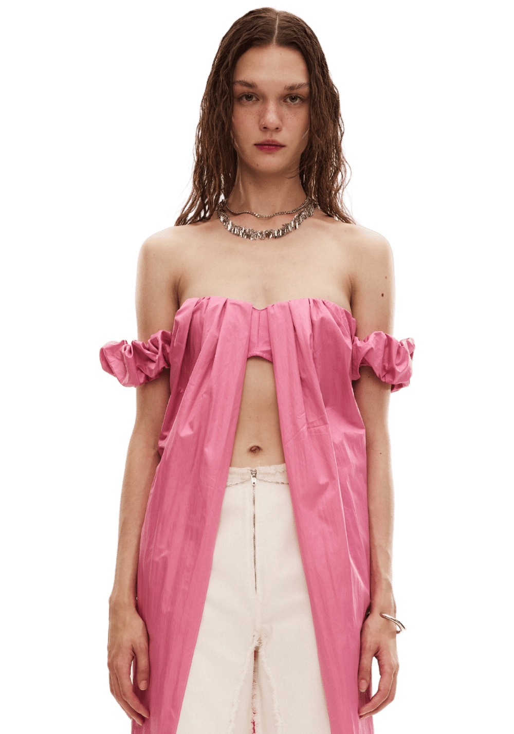 Strapless Ruffled Bubble Sleeve Top - PSYLOS 1, Strapless Ruffled Bubble Sleeve Top, T-Shirt, LEEWEI, PSYLOS 1