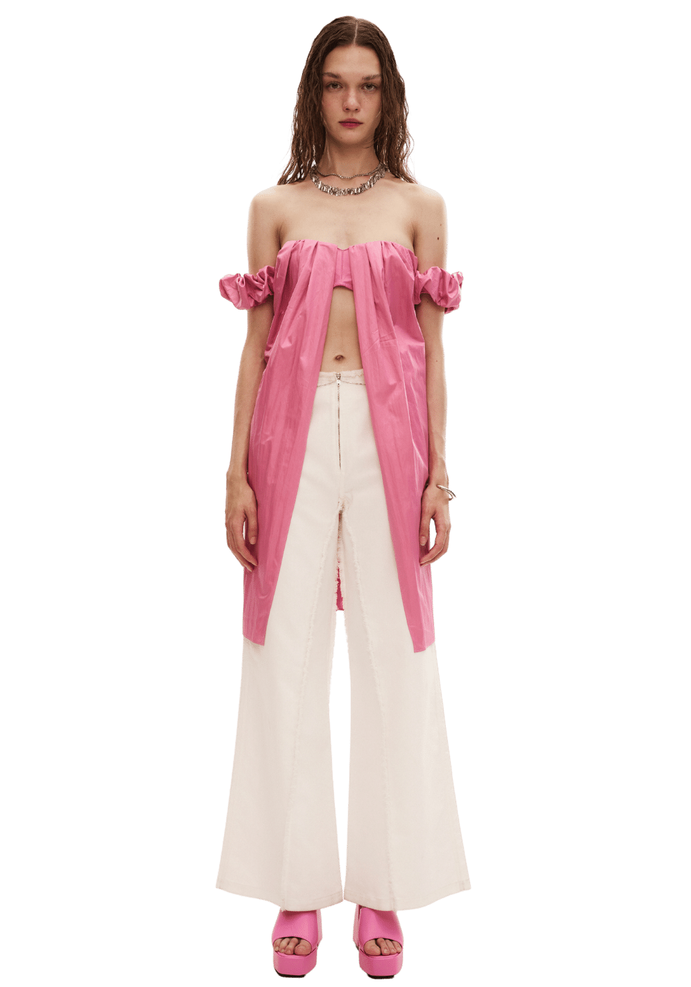 Strapless Ruffled Bubble Sleeve Top - PSYLOS 1, Strapless Ruffled Bubble Sleeve Top, T-Shirt, LEEWEI, PSYLOS 1