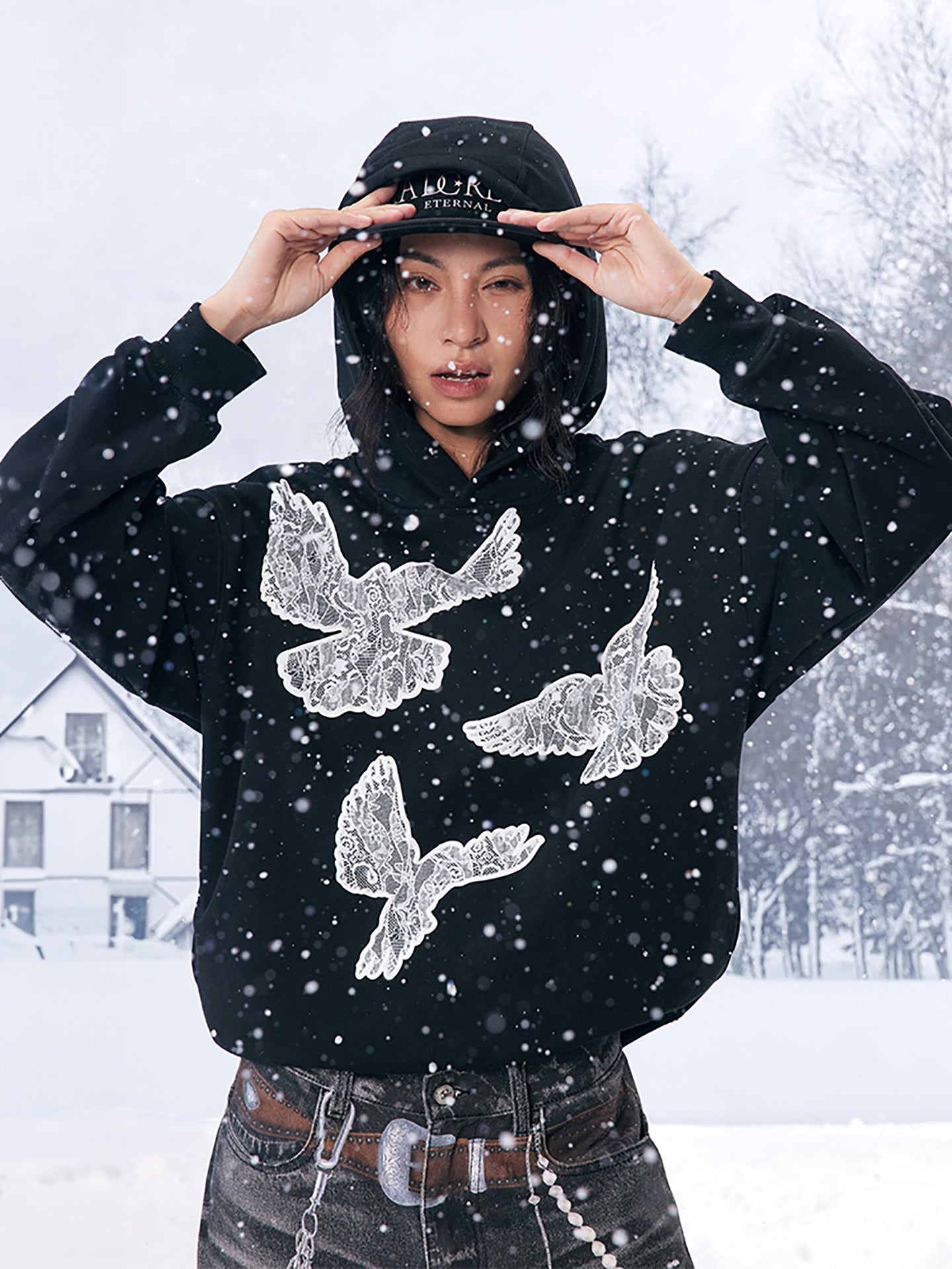 YADcrew | Black Printed Lace Foam Peace Dove Hoodie - PSYLOS 1, YADcrew | Black Printed Lace Foam Peace Dove Hoodie, Hoodie, YADcrew•JAPAN, PSYLOS 1