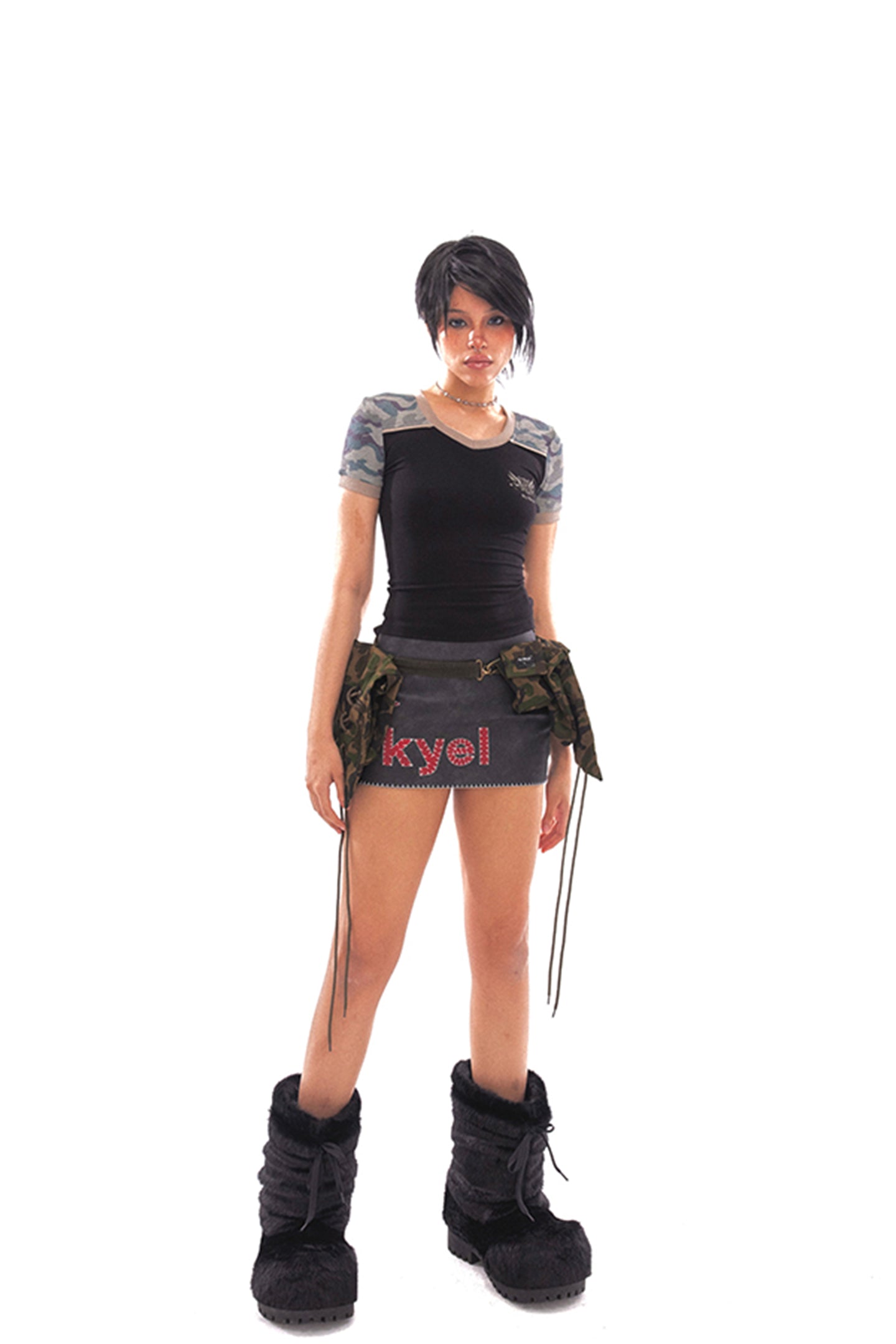 Star Logo Leather Contrast Skirt - PSYLOS 1, Star Logo Leather Contrast Skirt, Skirts, NyDkyel, PSYLOS 1