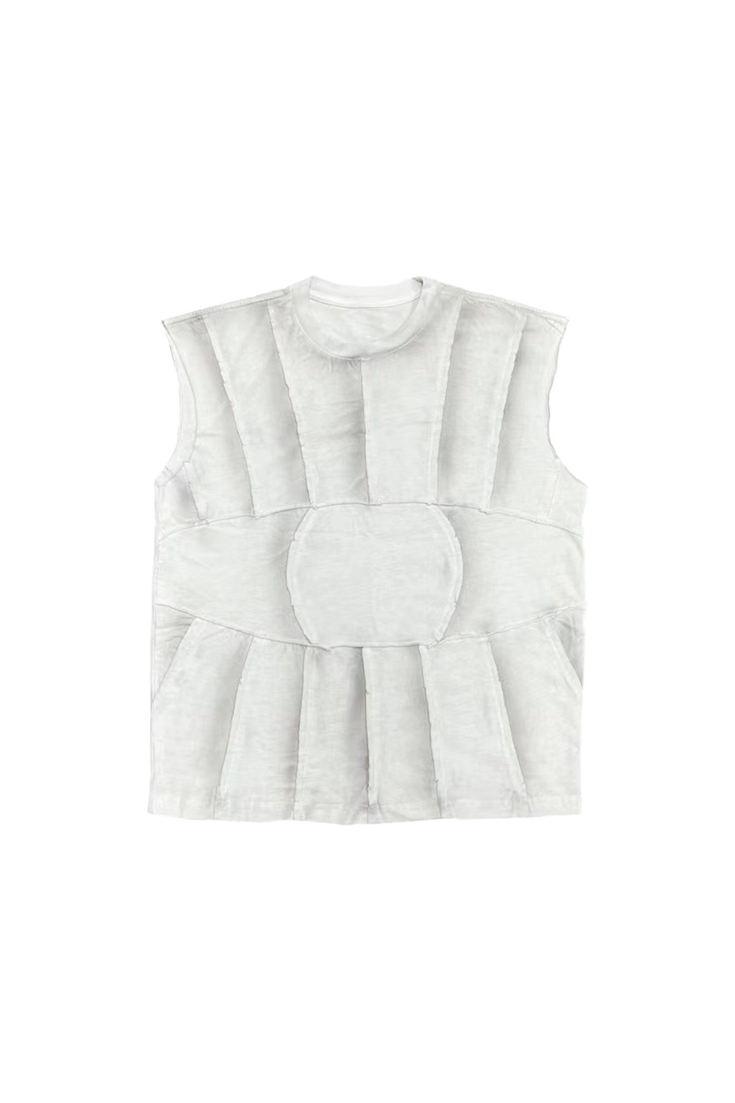 Destroyed Loose Printed Stitching Round Neck Vest