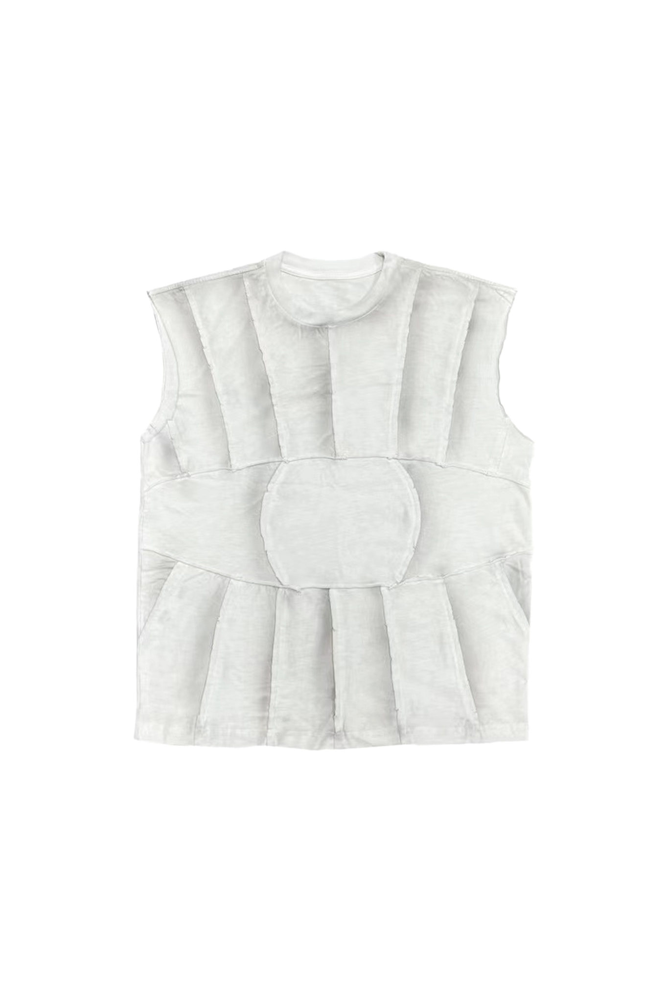 Destroyed Loose Printed Stitching Round Neck Vest