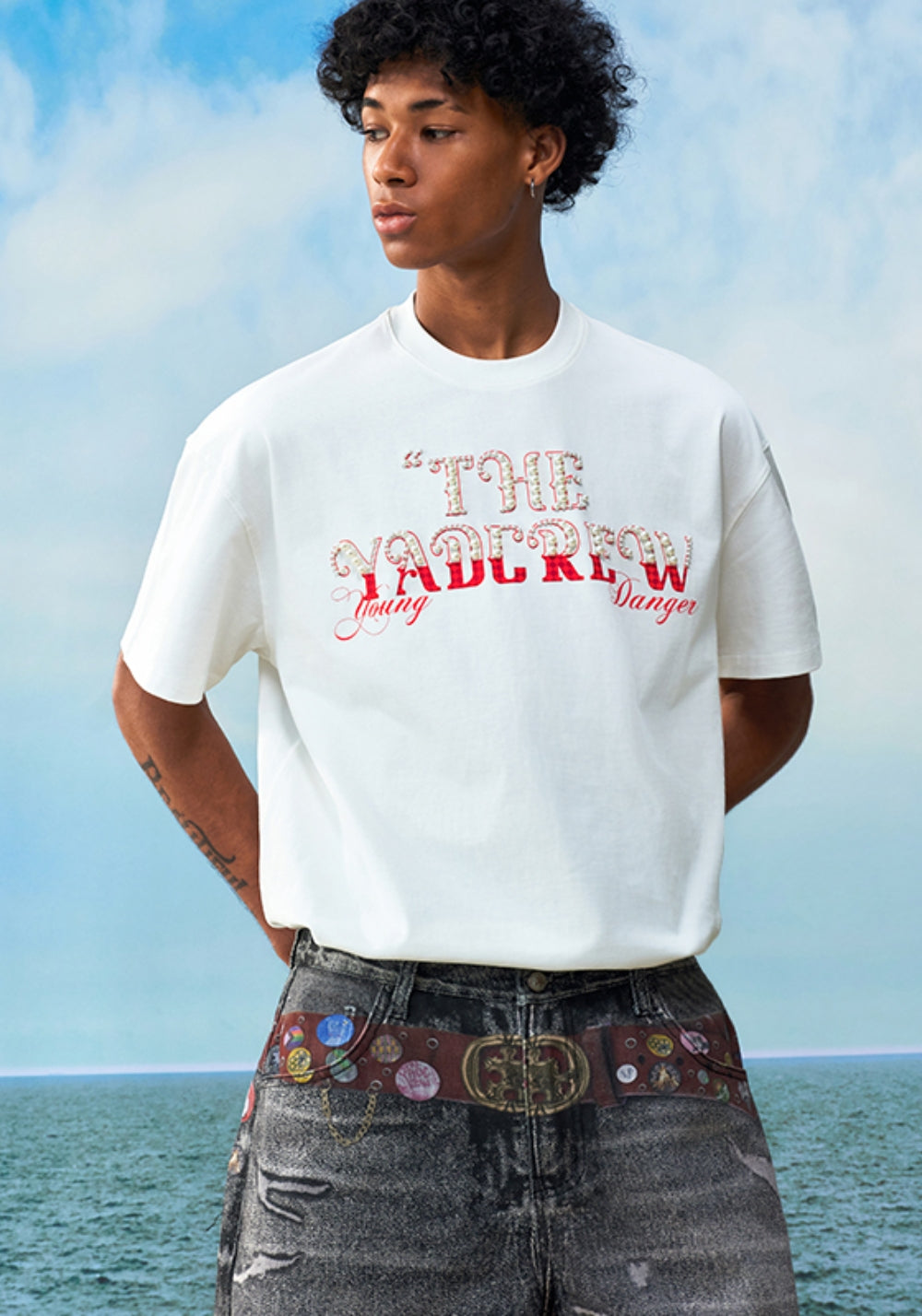 YADcrew丨YADcrew Checkerboard Pearl Tee-White - PSYLOS 1, YADcrew丨YADcrew Checkerboard Pearl Tee-White, T-Shirt, YADcrew•JAPAN, PSYLOS 1