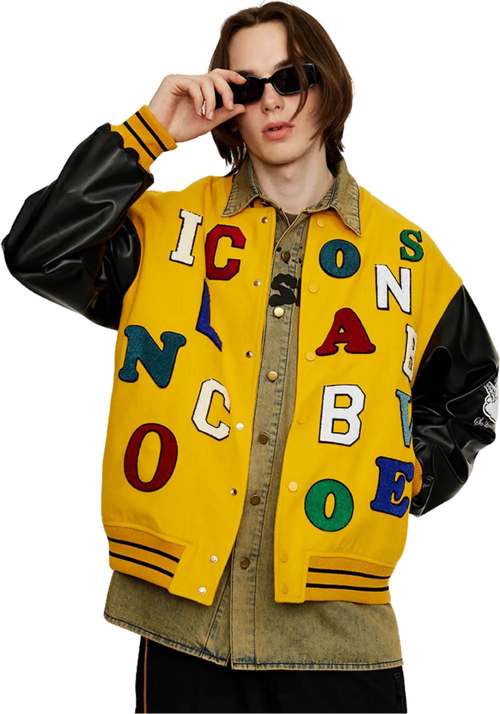 Colorful Letters Baseball Jersey - PSYLOS 1, Colorful Letters Baseball Jersey, Jacket, iconslab, PSYLOS 1