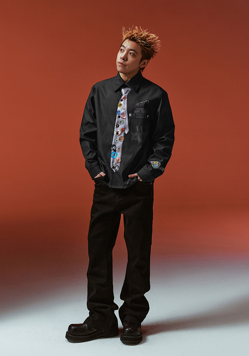 YADcrew丨Egg Print Tie Badge Long Sleeve Shirt - PSYLOS 1, YADcrew丨Egg Print Tie Badge Long Sleeve Shirt, Shirts, YADcrew•JAPAN, PSYLOS 1