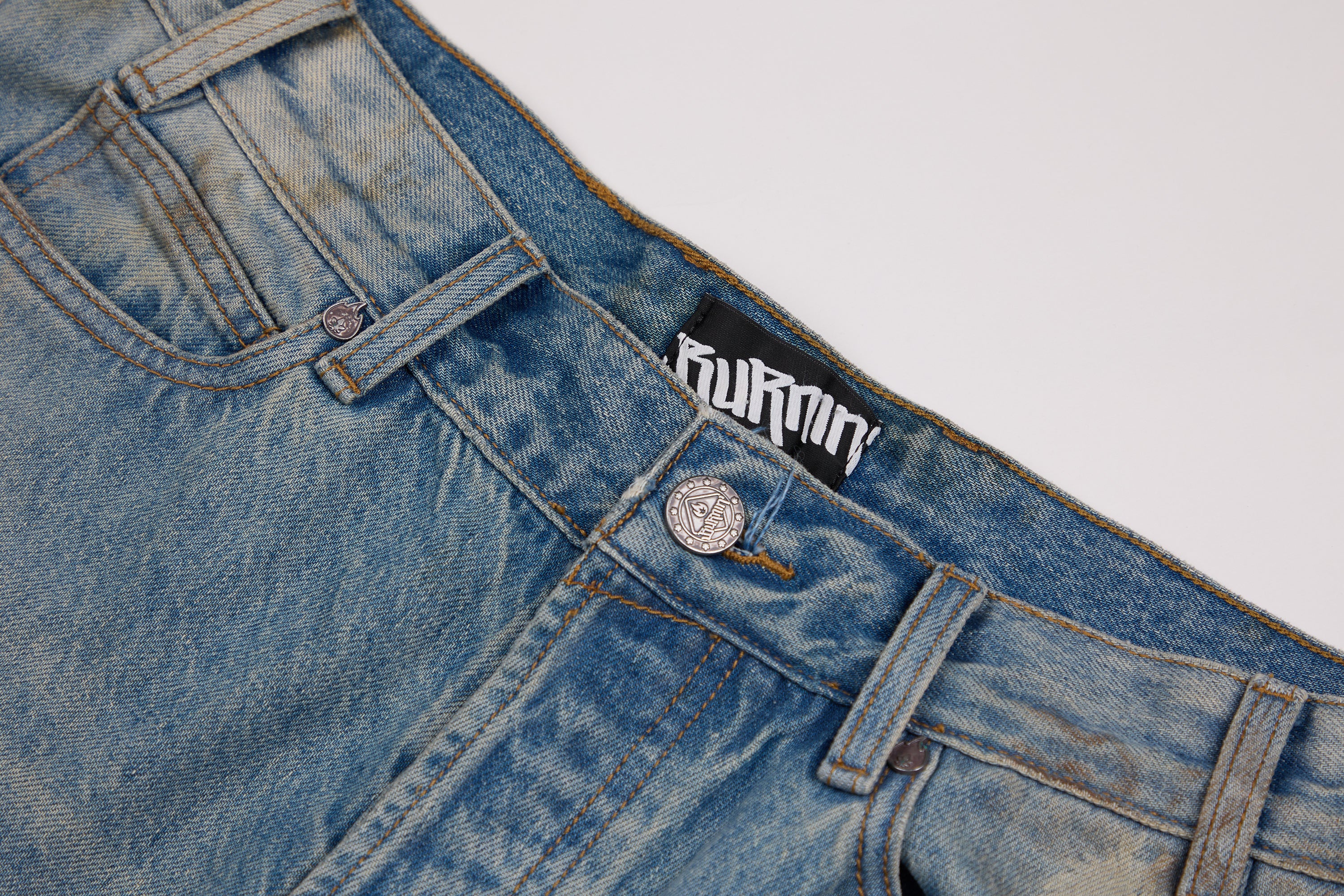 BURNIN "EASTERN COWBOY" FEATHER PRINT DIRTY WASHED DENIM LONG PANTS - PSYLOS 1, BURNIN "EASTERN COWBOY" FEATHER PRINT DIRTY WASHED DENIM LONG PANTS, Pants, Burnin, PSYLOS 1