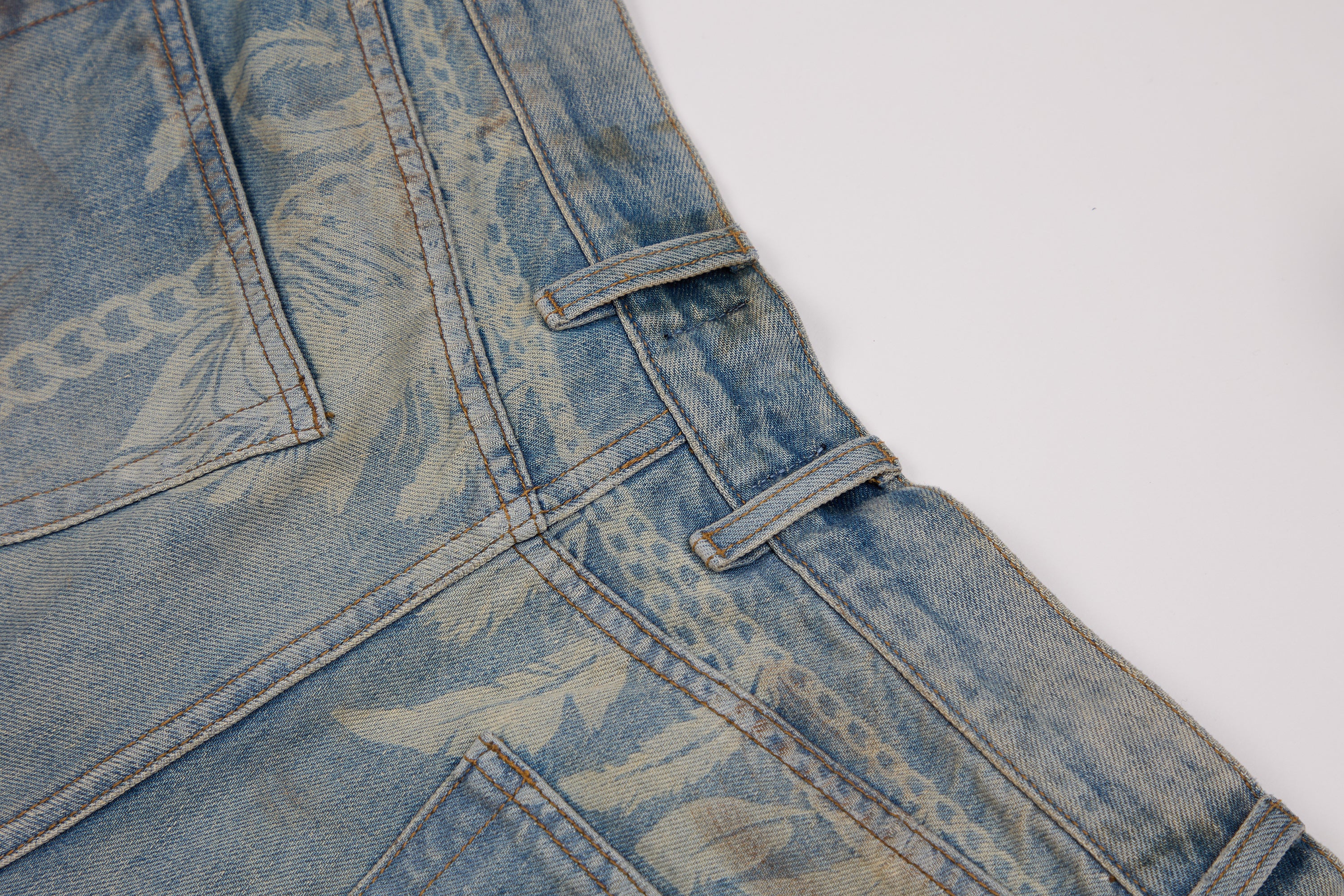 BURNIN "EASTERN COWBOY" FEATHER PRINT DIRTY WASHED DENIM LONG PANTS - PSYLOS 1, BURNIN "EASTERN COWBOY" FEATHER PRINT DIRTY WASHED DENIM LONG PANTS, Pants, Burnin, PSYLOS 1