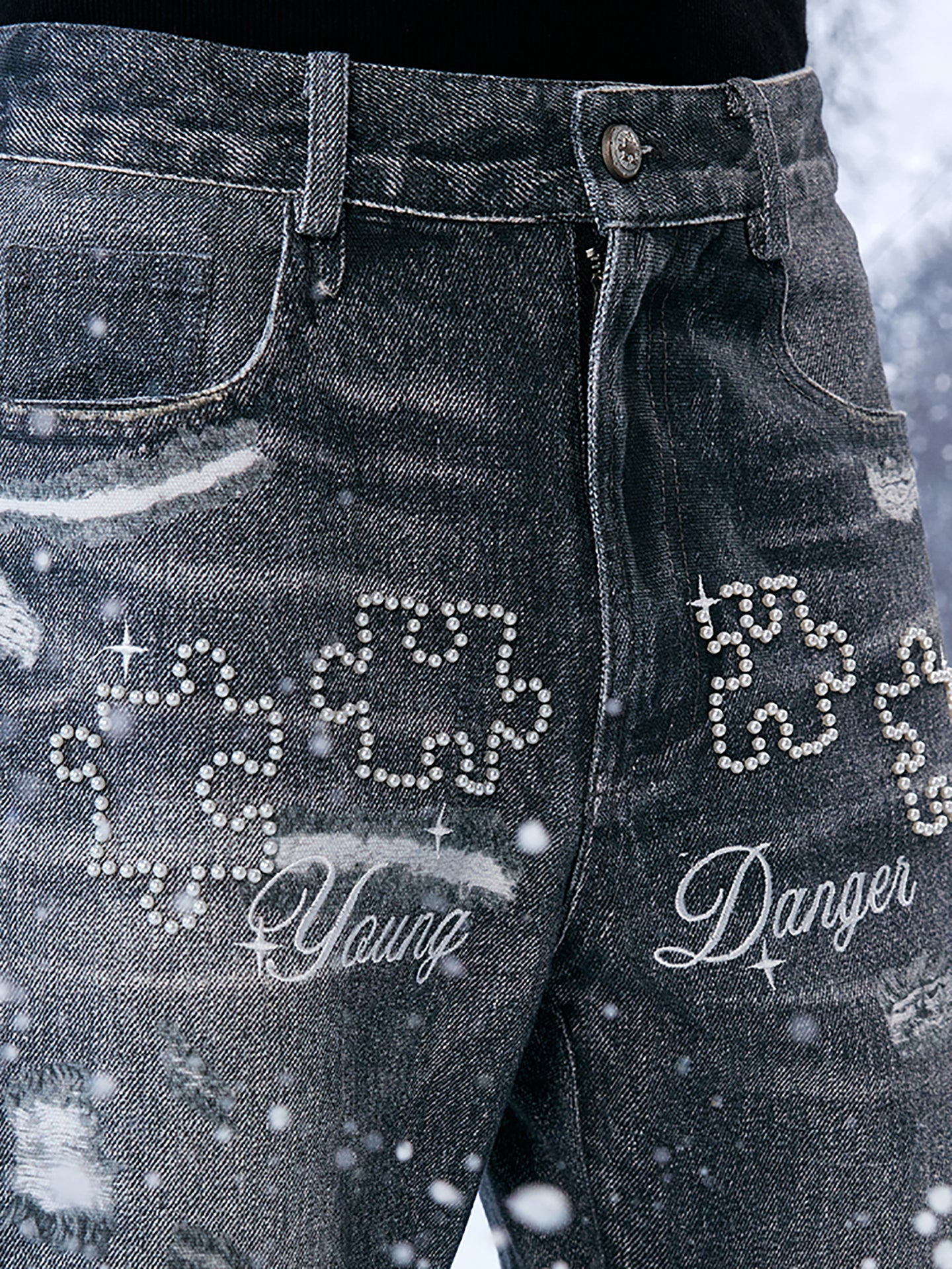 YADcrew | Pearl Embroidered Puzzle Jeans - PSYLOS 1, YADcrew | Pearl Embroidered Puzzle Jeans, Pants, YADcrew•JAPAN, PSYLOS 1