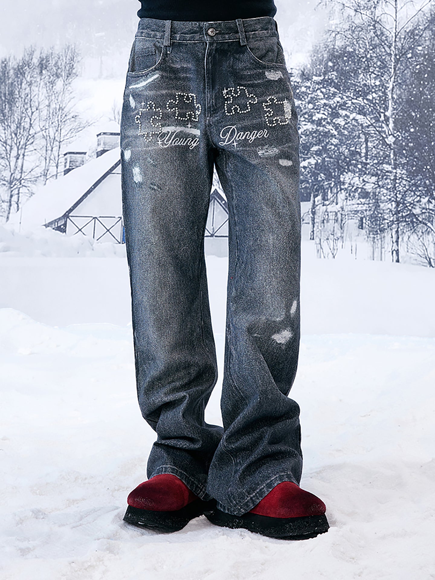 YADcrew | Pearl Embroidered Puzzle Jeans - PSYLOS 1, YADcrew | Pearl Embroidered Puzzle Jeans, Pants, YADcrew•JAPAN, PSYLOS 1