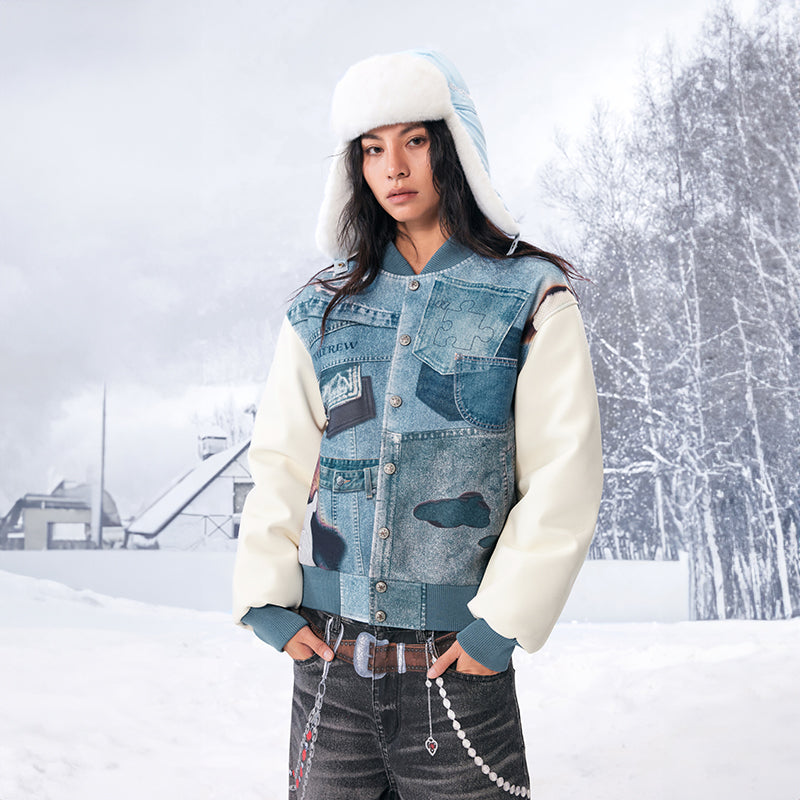 YADcrew丨American Street Style Denim Printed Sandwich Cotton Baseball Jacket - PSYLOS 1, YADcrew丨American Street Style Denim Printed Sandwich Cotton Baseball Jacket, Jacket, YADcrew•JAPAN, PSYLOS 1