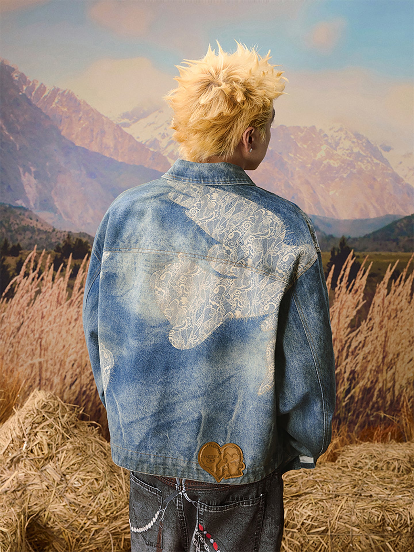 YADcrew | Lace Peace Dove Denim Vintage Jacket - PSYLOS 1, YADcrew | Lace Peace Dove Denim Vintage Jacket, Jacket, YADcrew•JAPAN, PSYLOS 1