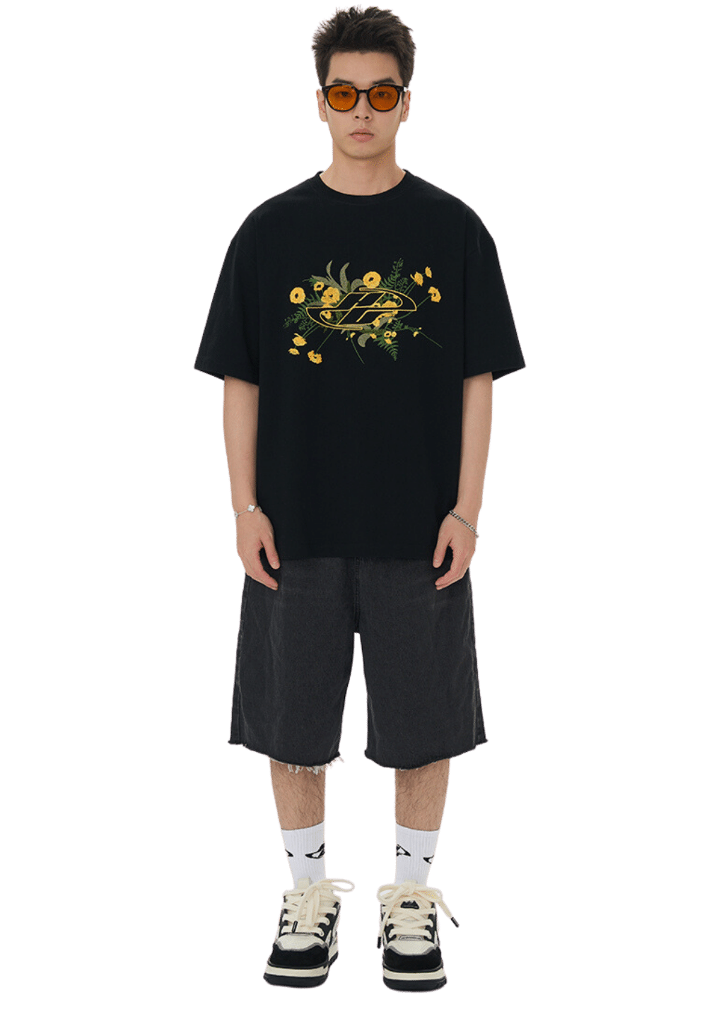 Floral Line Art Logo Embroidered  T-Shirt - PSYLOS 1, Floral Line Art Logo Embroidered  T-Shirt, T-Shirt, HARSH AND CRUEL, PSYLOS 1