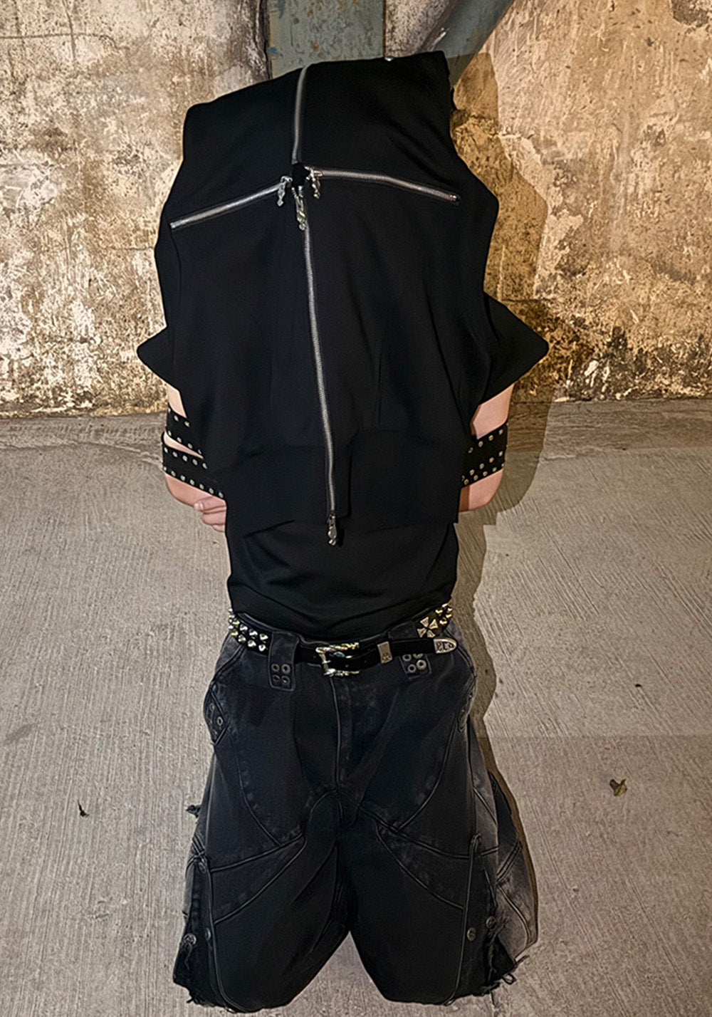 ATA NOTHINGNESS Crisscross Zip-Up Hooded Vest-Black - PSYLOS 1, ATA NOTHINGNESS Crisscross Zip-Up Hooded Vest-Black, Vest, ATA NOTHINGESS, PSYLOS 1