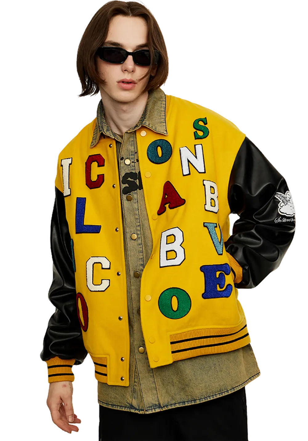 Colorful Letters Baseball Jersey - PSYLOS 1, Colorful Letters Baseball Jersey, Jacket, iconslab, PSYLOS 1