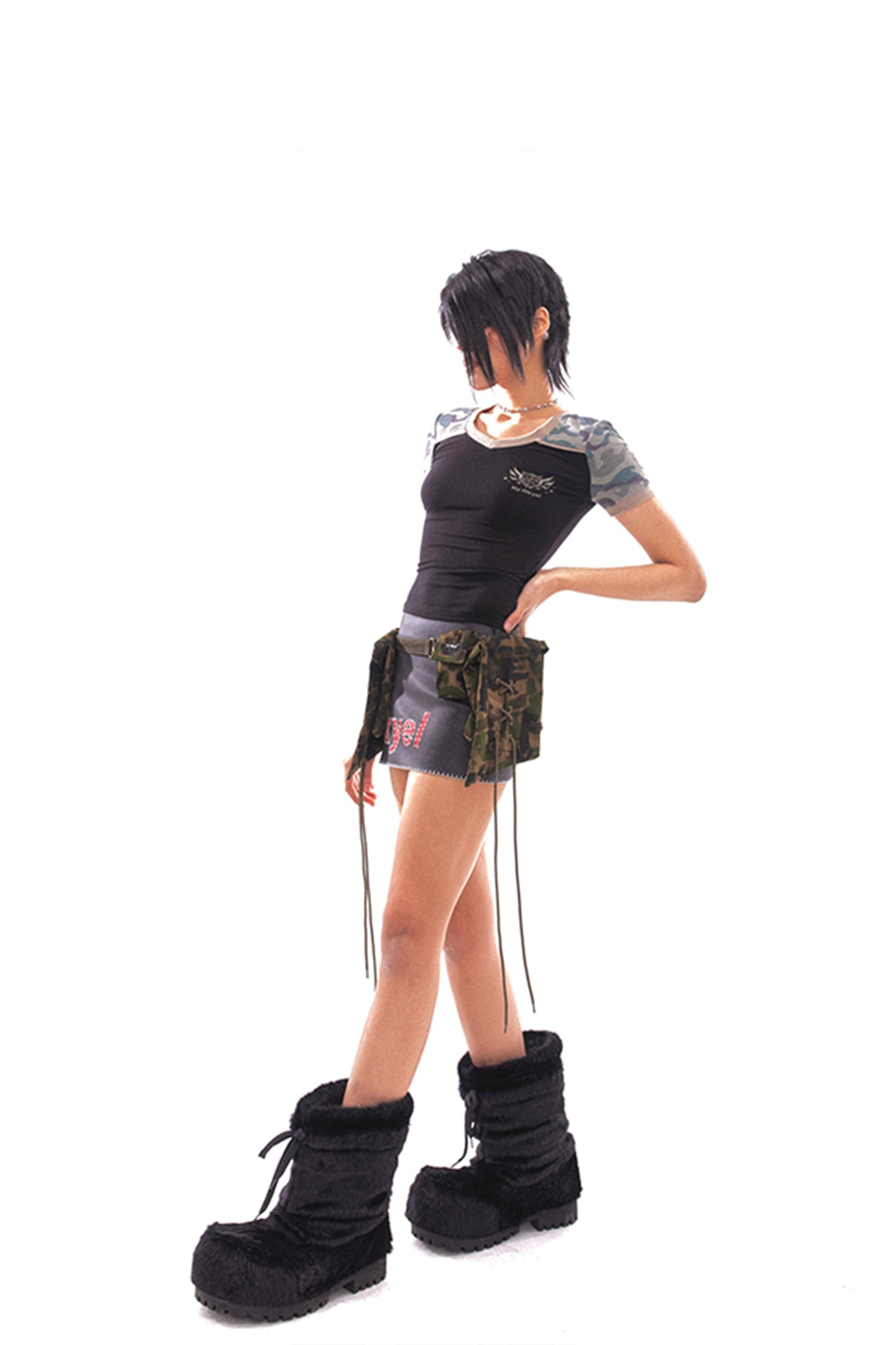 Star Logo Leather Contrast Skirt - PSYLOS 1, Star Logo Leather Contrast Skirt, Skirts, NyDkyel, PSYLOS 1