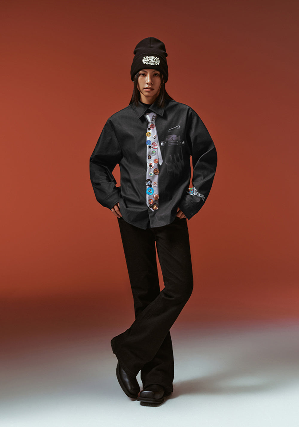 YADcrew丨Egg Print Tie Badge Long Sleeve Shirt - PSYLOS 1, YADcrew丨Egg Print Tie Badge Long Sleeve Shirt, Shirts, YADcrew•JAPAN, PSYLOS 1