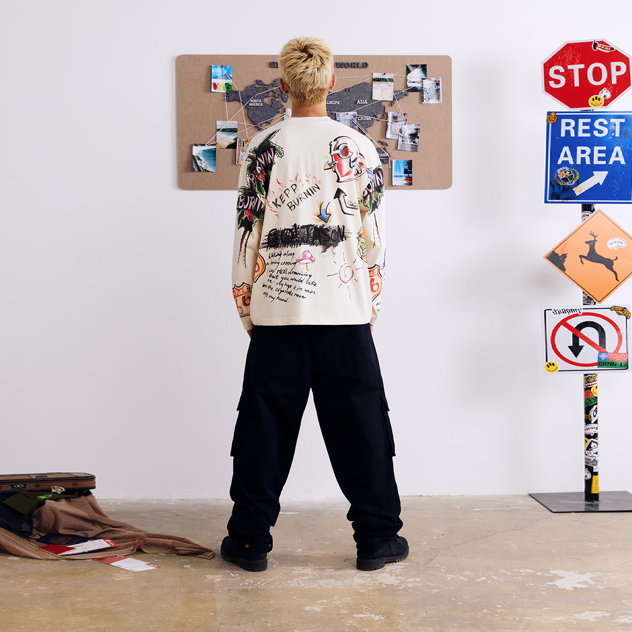 BURNIN* "All Roads Lead to Freedom" Graffiti Hand-Painted Long Sleeve T-Shirt - PSYLOS 1, BURNIN* "All Roads Lead to Freedom" Graffiti Hand-Painted Long Sleeve T-Shirt, T-Shirt, Burnin, PSYLOS 1