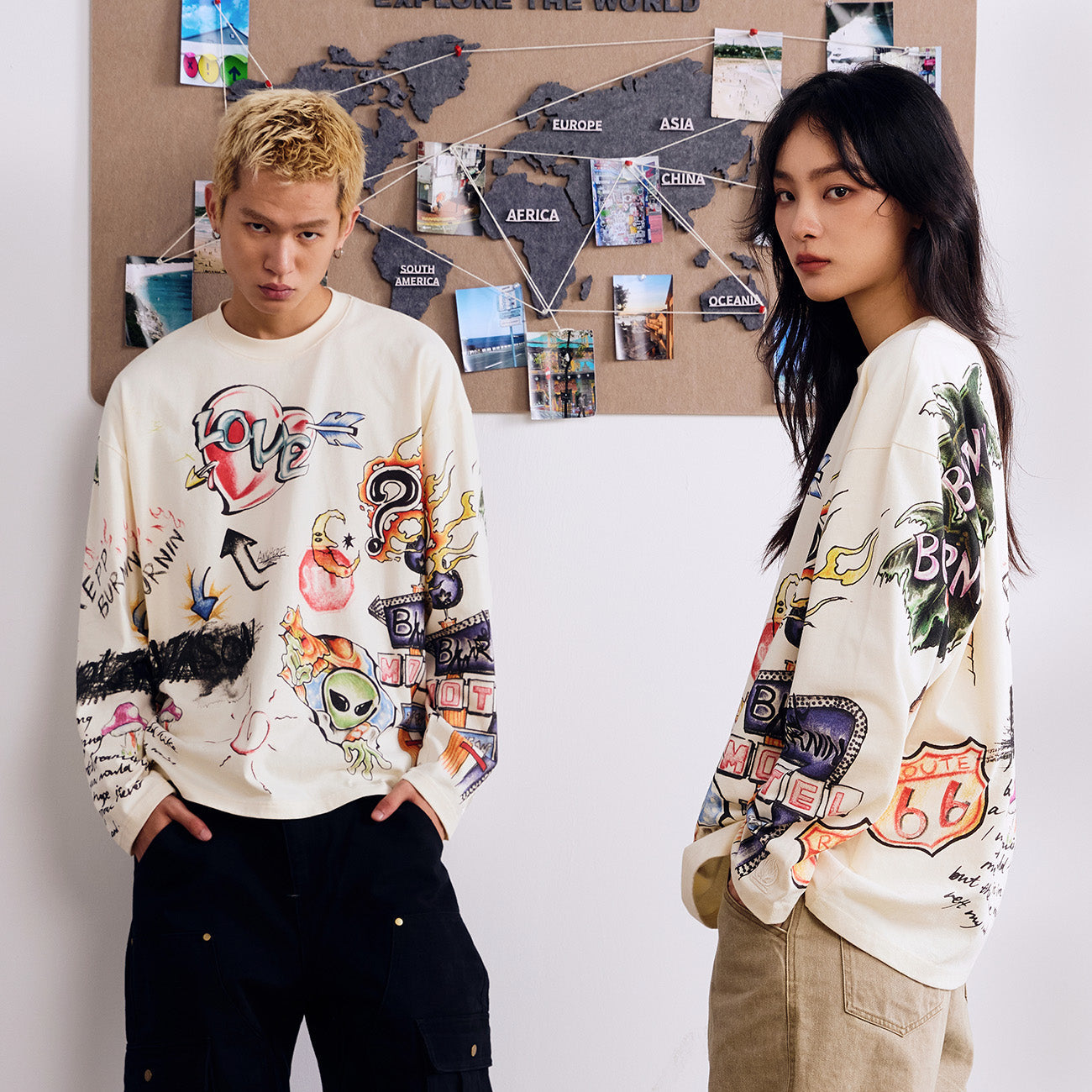 BURNIN* "All Roads Lead to Freedom" Graffiti Hand-Painted Long Sleeve T-Shirt - PSYLOS 1, BURNIN* "All Roads Lead to Freedom" Graffiti Hand-Painted Long Sleeve T-Shirt, T-Shirt, Burnin, PSYLOS 1