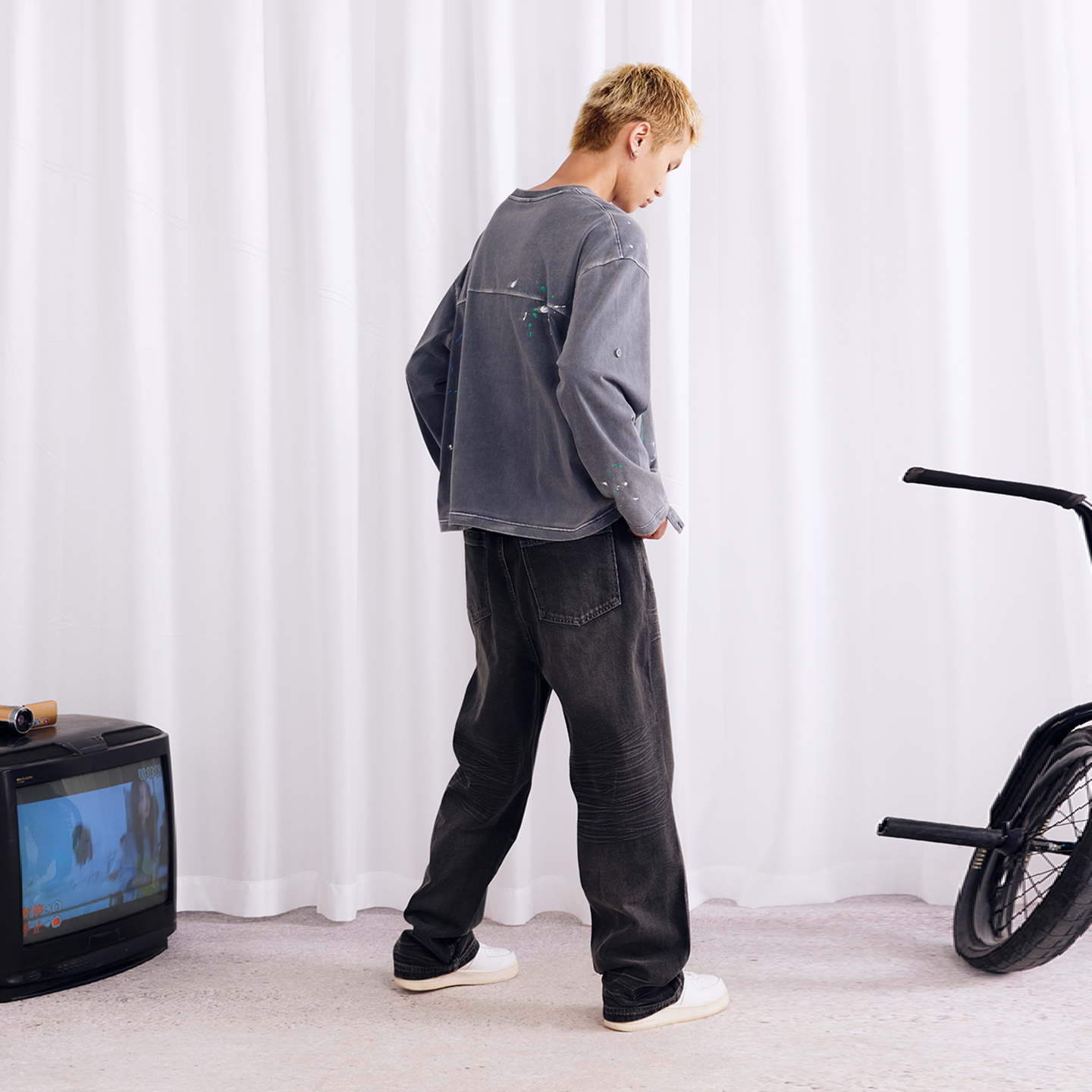 BURNIN* "2503" v-neck splash-ink retro old washed T-shirt - PSYLOS 1, BURNIN* "2503" v-neck splash-ink retro old washed T-shirt, T-Shirt, Burnin, PSYLOS 1