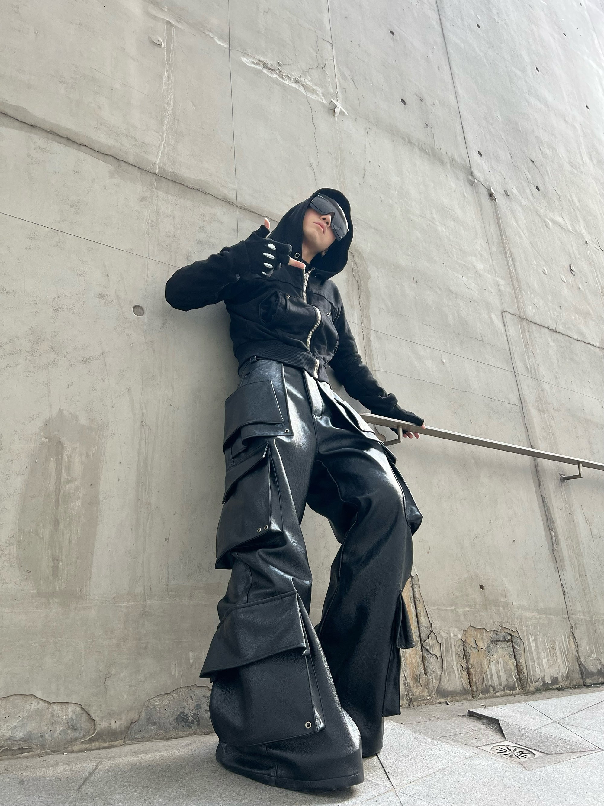 REBEL WAVE丨Structured Multi-Pocket Leather Cargos - PSYLOS 1, REBEL WAVE丨Structured Multi-Pocket Leather Cargos, Pants, REBEL WAVE•JAPAN, PSYLOS 1