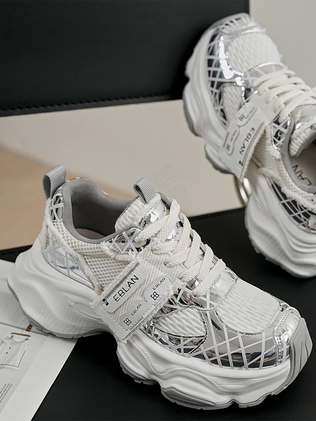 EBLAN | Silver Chunky Mesh Joggers Street Style - PSYLOS 1, EBLAN | Silver Chunky Mesh Joggers Street Style, Shoes, EBLAN, PSYLOS 1