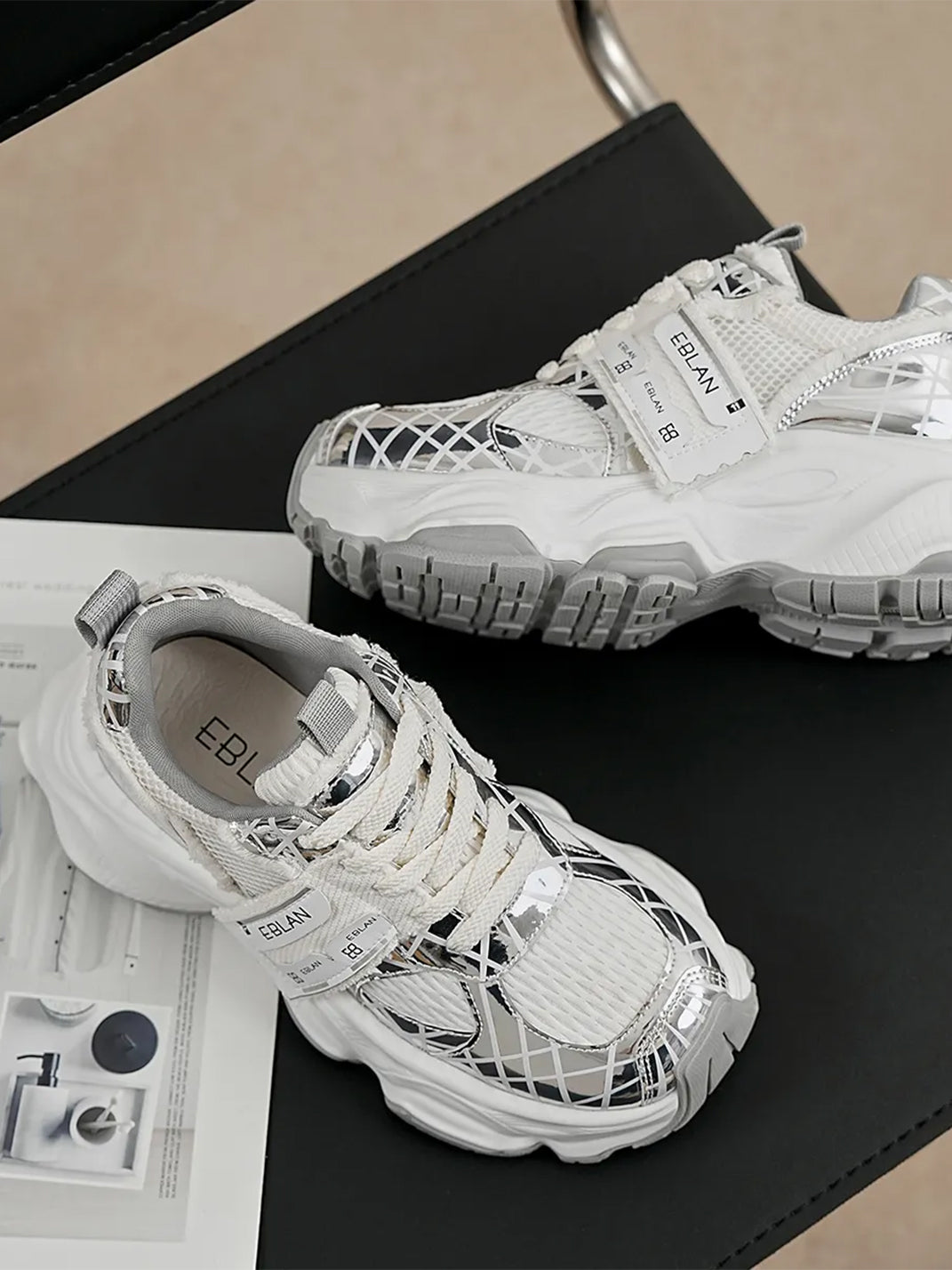 EBLAN | Silver Chunky Mesh Joggers Street Style - PSYLOS 1, EBLAN | Silver Chunky Mesh Joggers Street Style, Shoes, EBLAN, PSYLOS 1