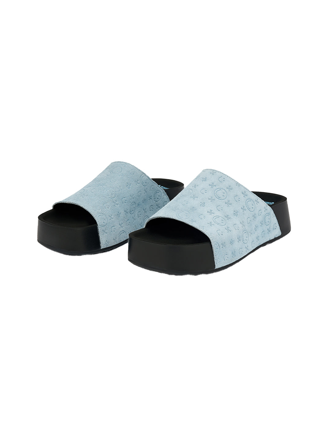 SMILEY | Blue Monogram Platform Slide Sandals - PSYLOS 1, SMILEY | Blue Monogram Platform Slide Sandals, Slippers, SMILEY•JAPAN, PSYLOS 1