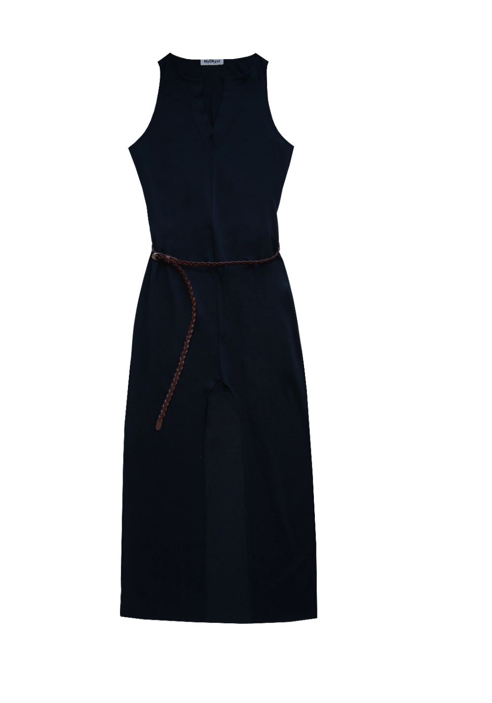 NyDkyel丨V-Neck Modal Maxi Dress with Belt - Side Slit-Black - PSYLOS 1, NyDkyel丨V-Neck Modal Maxi Dress with Belt - Side Slit-Black, Dress, NyDkyel, PSYLOS 1