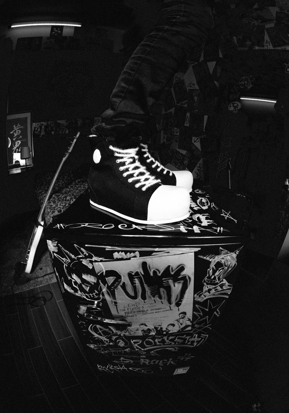 FVVO丨R/F 2.0 “ Chaos NOISE ”Canvas boots-Black&White - PSYLOS 1, FVVO丨R/F 2.0 “ Chaos NOISE ”Canvas boots-Black&White, Boots, FVVO&ROCKSTA•JAPAN, PSYLOS 1