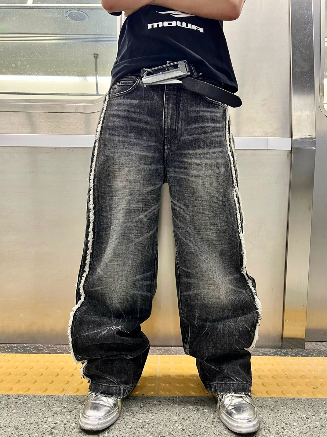 REBEL WAVE | Lightning Washed Frayed Hem Jeans - PSYLOS 1, REBEL WAVE | Lightning Washed Frayed Hem Jeans, Jeans, REBEL WAVE•JAPAN, PSYLOS 1