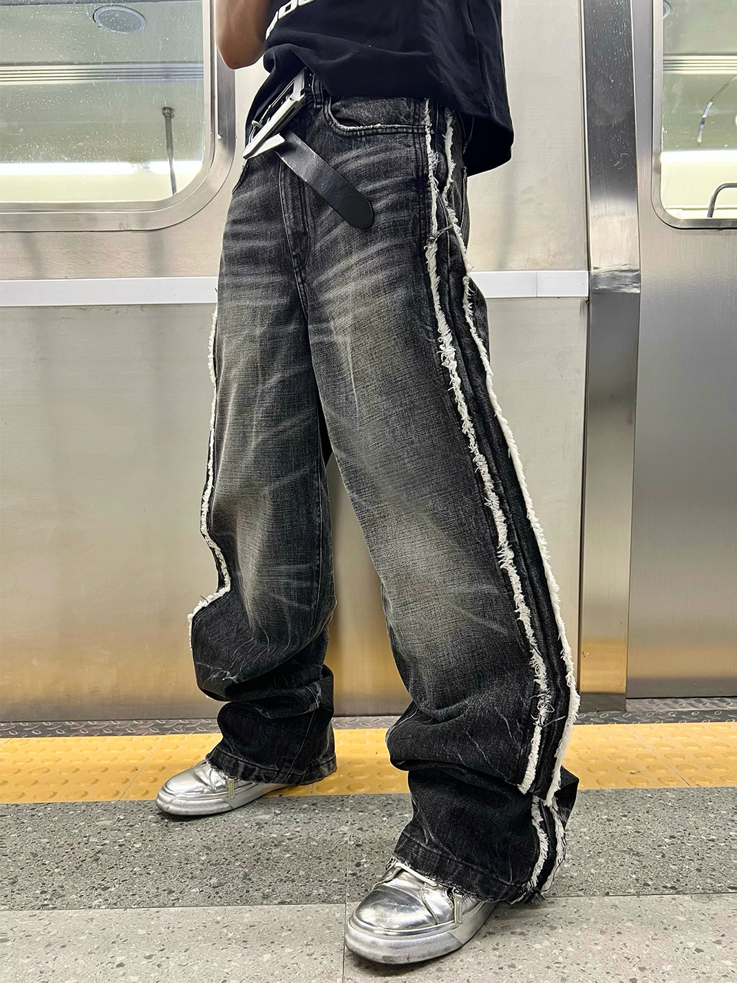 REBEL WAVE | Lightning Washed Frayed Hem Jeans - PSYLOS 1, REBEL WAVE | Lightning Washed Frayed Hem Jeans, Jeans, REBEL WAVE•JAPAN, PSYLOS 1