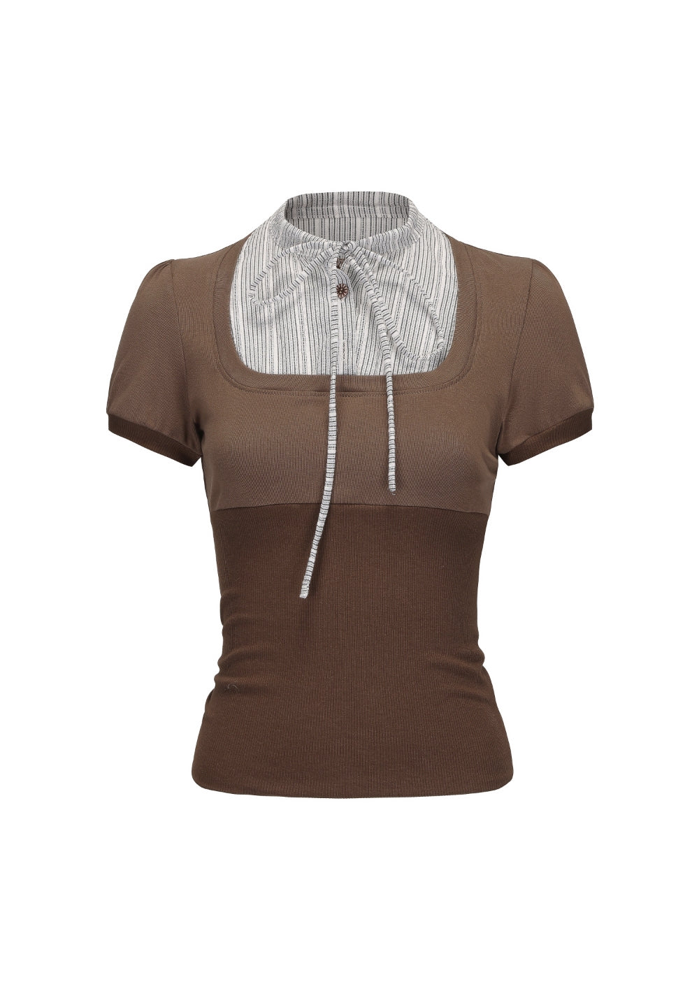 NyDkyel丨Striped Knit Paneled Fitted Layered Tee - PSYLOS 1, NyDkyel丨Striped Knit Paneled Fitted Layered Tee, T-Shirt, NyDkyel, PSYLOS 1