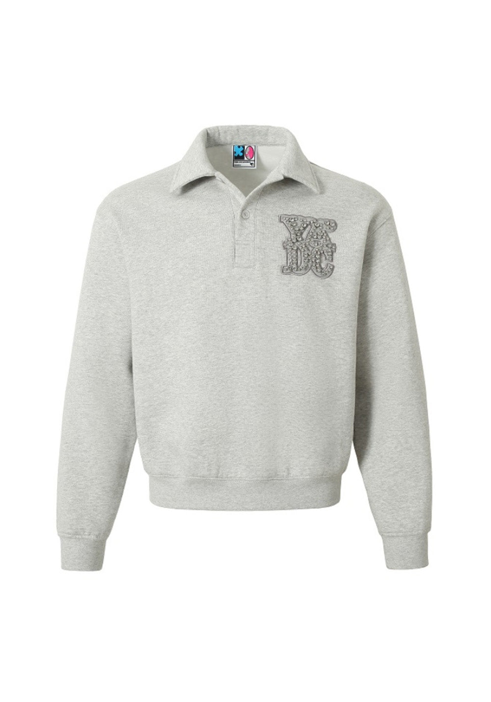 YADcrew丨Crystal-Embellished Unisex Polo Sweatshirt-White - PSYLOS 1, YADcrew丨Crystal-Embellished Unisex Polo Sweatshirt-White, Polo Shirt, YADcrew, PSYLOS 1