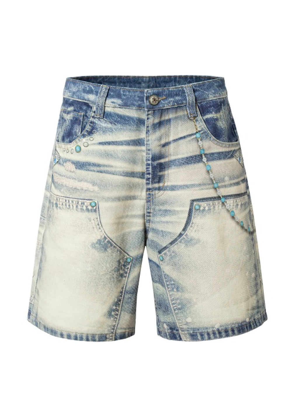 YADcrew丨YADcrew Turquoise Print Denim Shorts - PSYLOS 1, YADcrew丨YADcrew Turquoise Print Denim Shorts, Shorts, YADcrew•JAPAN, PSYLOS 1
