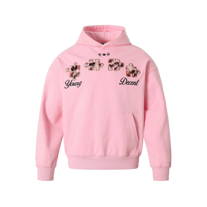 Plush Leopard Patch Embroidered Hoodie