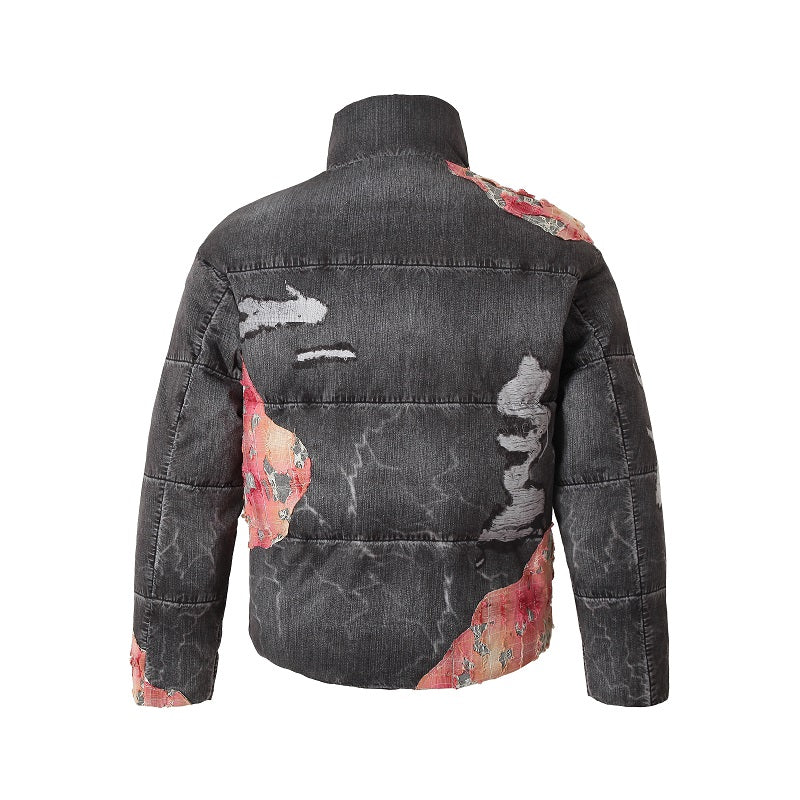 YADcrew丨Sunset Lace Applique Embroidery 3D Printed Denim Down Jacket - PSYLOS 1, YADcrew丨Sunset Lace Applique Embroidery 3D Printed Denim Down Jacket, Jacket, YADcrew•JAPAN, PSYLOS 1