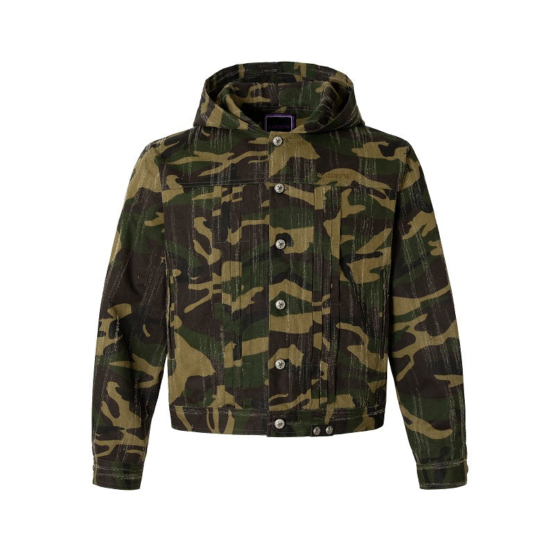 Camouflage Tree Scratched Hooded Jacket