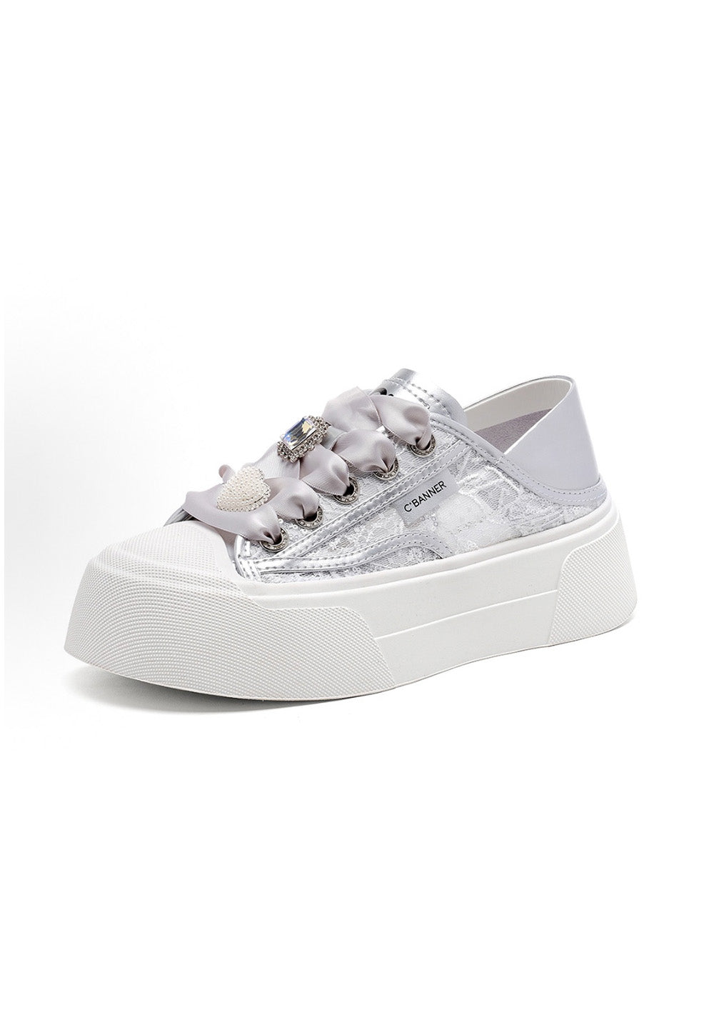CBANNER丨Sweet and Cute Mesh Low-Top Sneakers in Silver - PSYLOS 1, CBANNER丨Sweet and Cute Mesh Low-Top Sneakers in Silver, Casual Sneakers, C.BANNER, PSYLOS 1