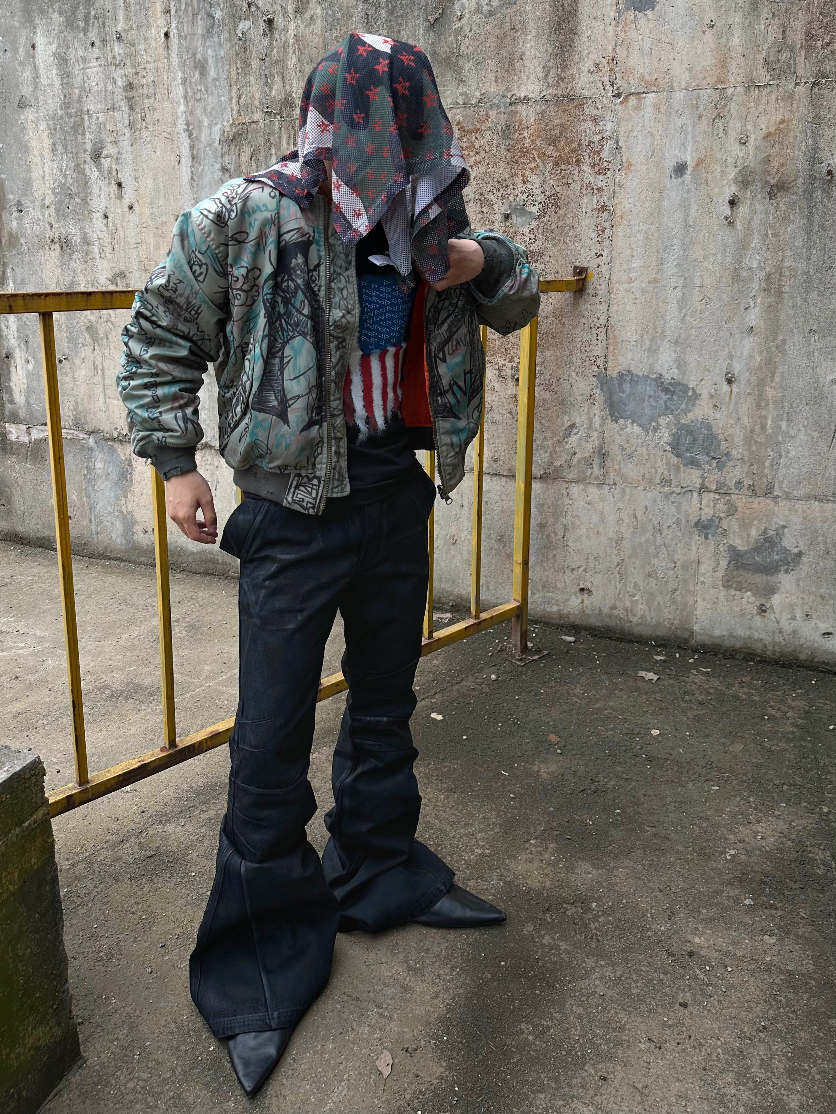 REBEL WAVE丨Hand-Painted Waxed Flare Pants - PSYLOS 1, REBEL WAVE丨Hand-Painted Waxed Flare Pants, Pants, REBEL WAVE•JAPAN, PSYLOS 1