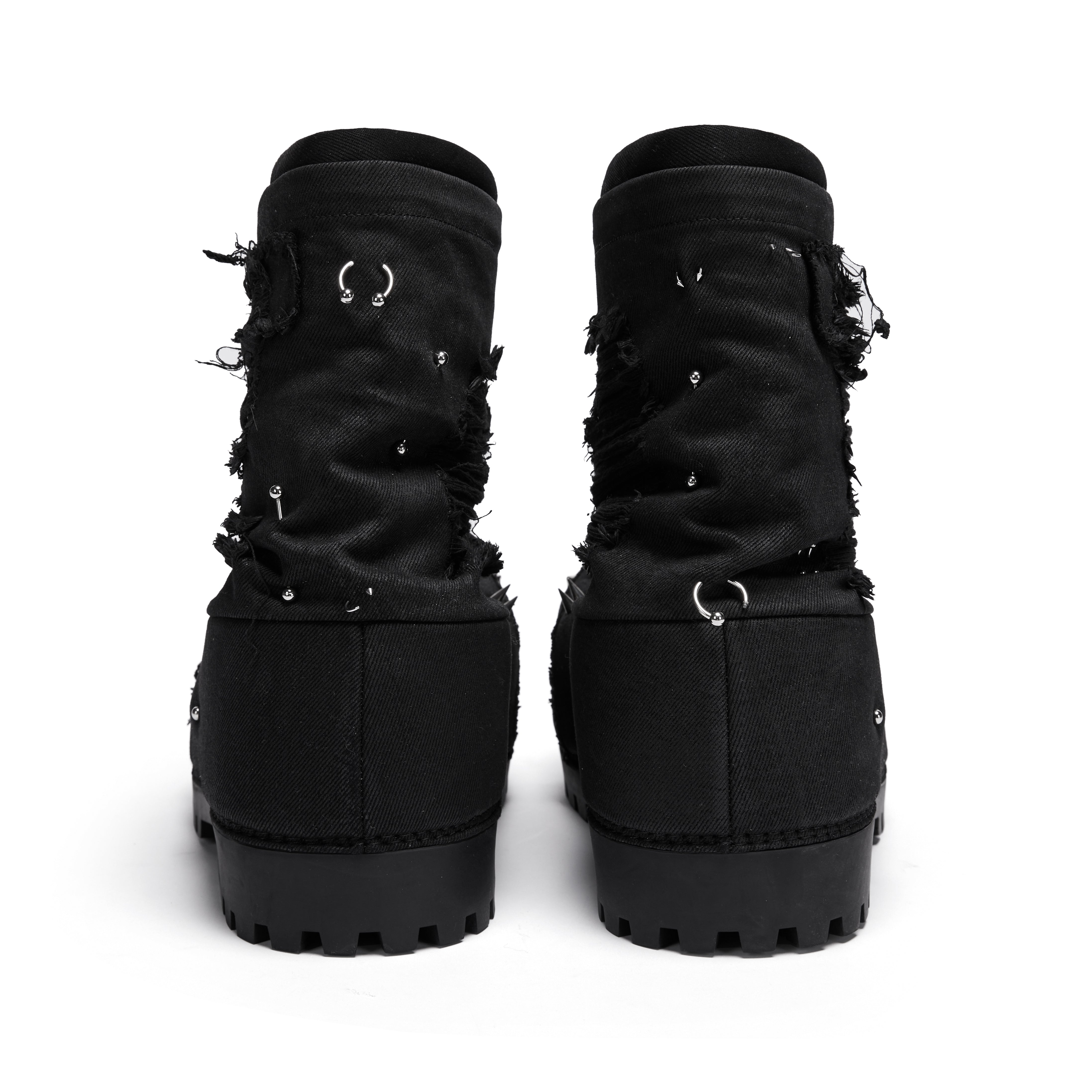 Fourth3ex丨Rivet Waxed Destroyed Denim Boots - PSYLOS 1, Fourth3ex丨Rivet Waxed Destroyed Denim Boots, Boots, Fourth3ex, PSYLOS 1