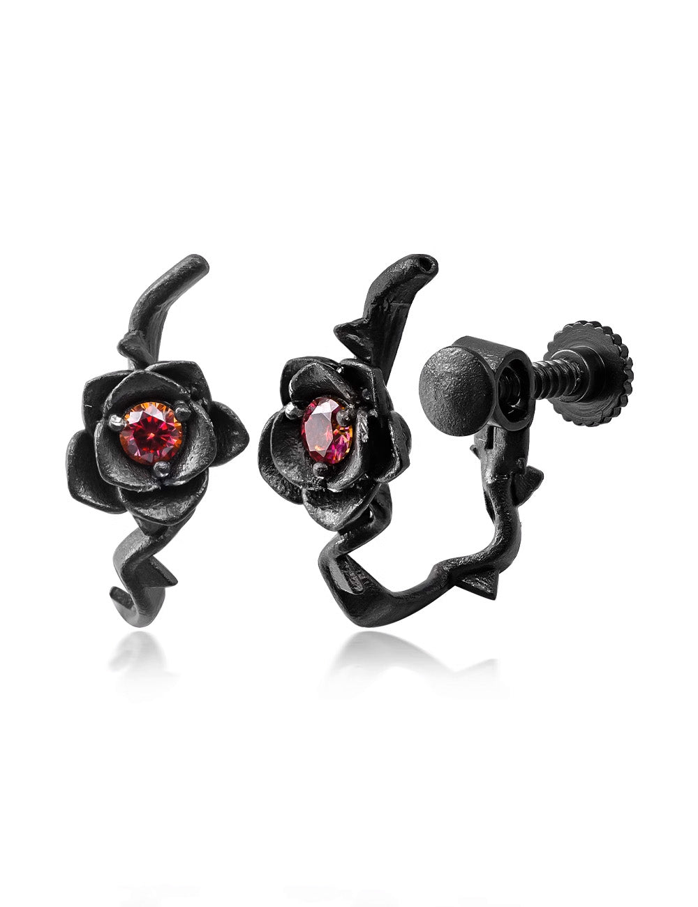 WIC Thorn Rose Red Moissanite Screw Ear Clips. - PSYLOS 1, WIC Thorn Rose Red Moissanite Screw Ear Clips., Earrings, WIC, PSYLOS 1