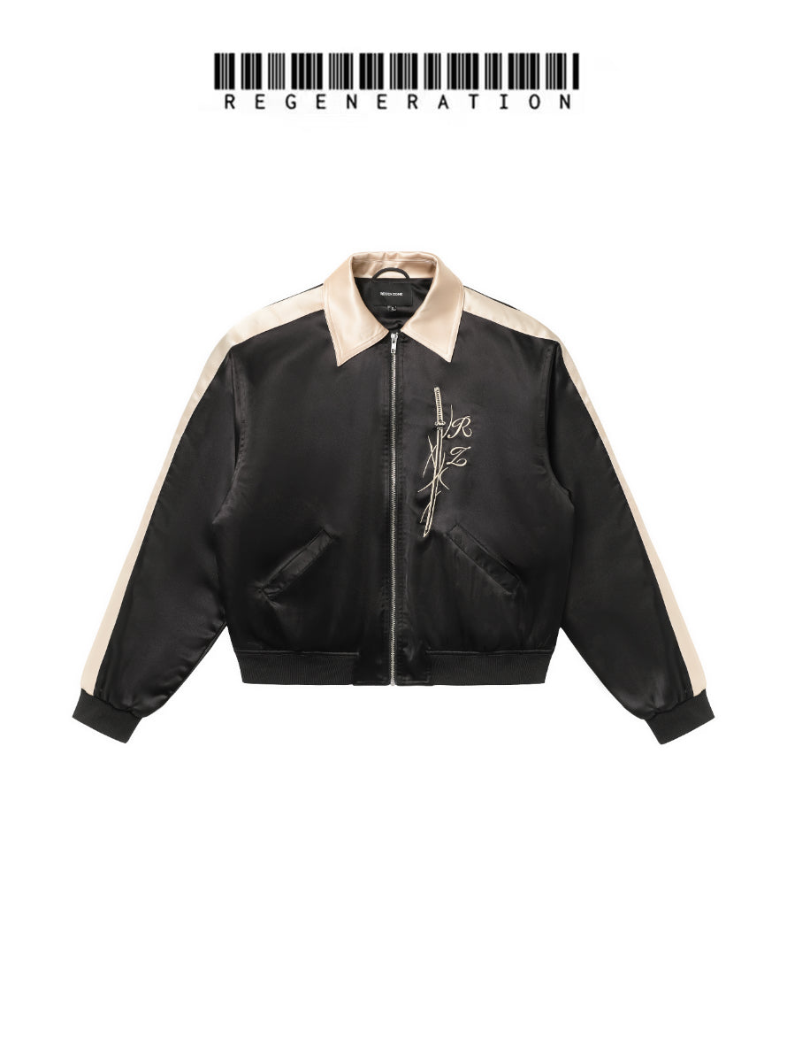 Japanese Triacetate Ronin Black & Gold Satin Embroidered Jacket