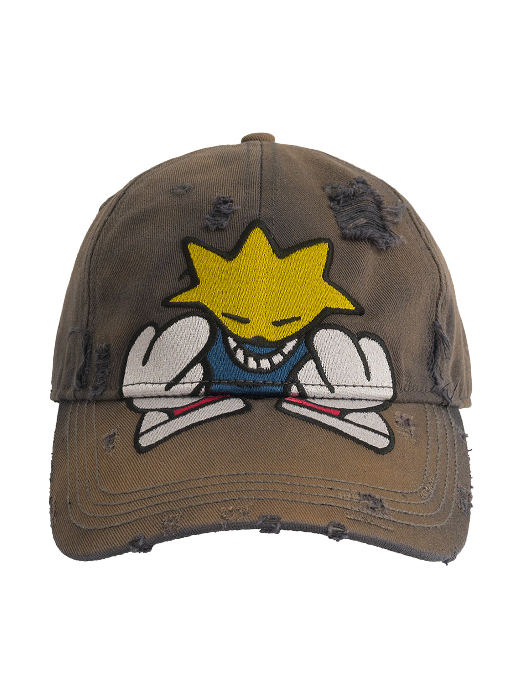 FLEAMARKET | Cartoon Sitchwork Ripped Curve Brim Cap-Brown - PSYLOS 1, FLEAMARKET | Cartoon Sitchwork Ripped Curve Brim Cap-Brown, Hats, FLEAMARKET, PSYLOS 1
