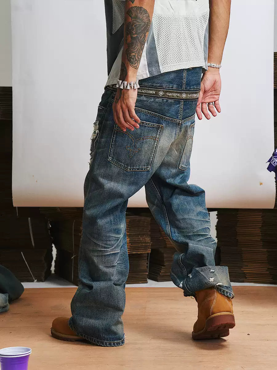 GLACIERBOY丨Washed Zippered Denim Jeans - PSYLOS 1, GLACIERBOY丨Washed Zippered Denim Jeans, Jeans, GLACIERBOY•JAPAN, PSYLOS 1