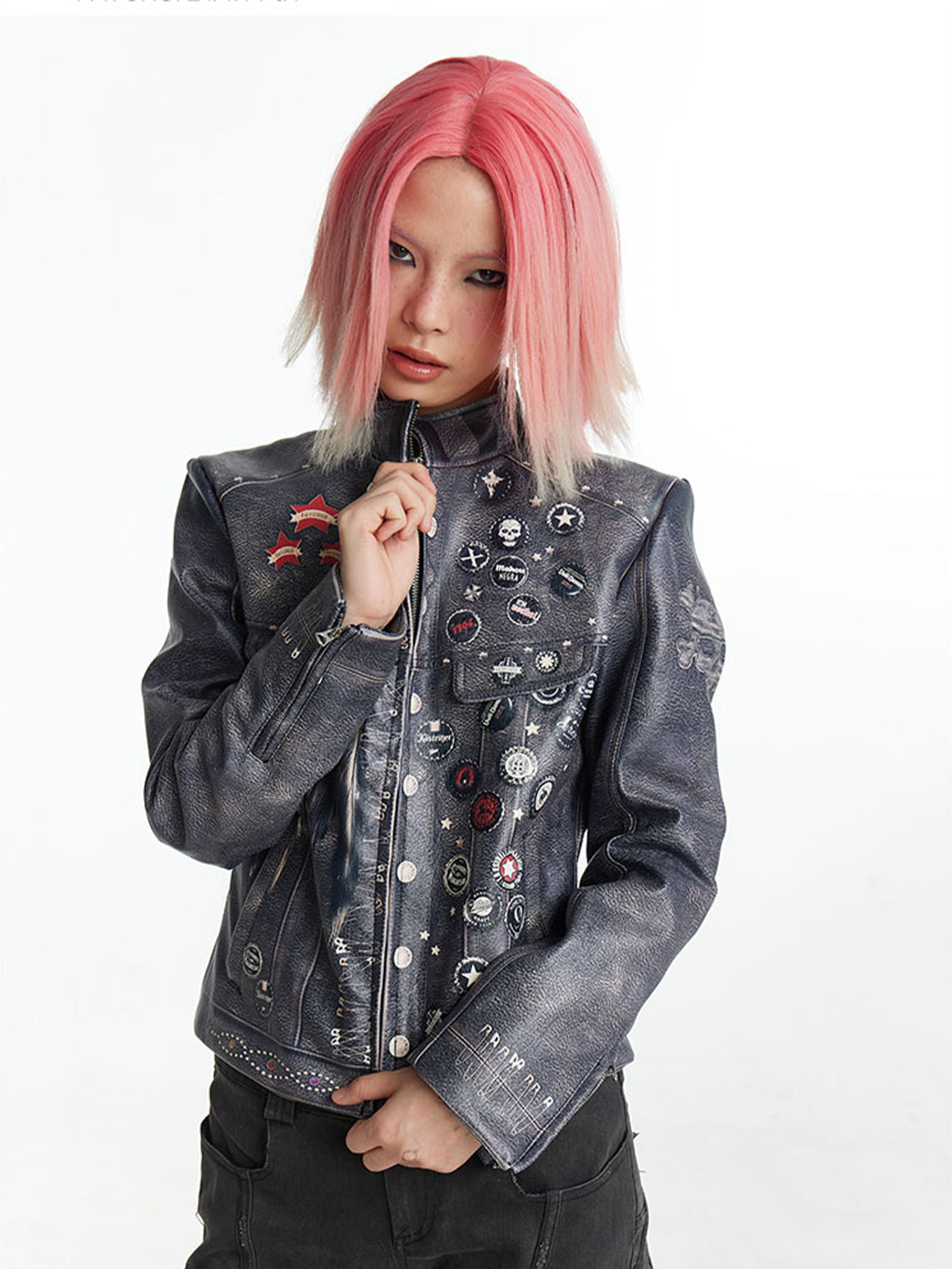 FayChui | Washed Moto Jacket Punk Printed Outerwear - PSYLOS 1, FayChui | Washed Moto Jacket Punk Printed Outerwear, Jackets, FayChui, PSYLOS 1
