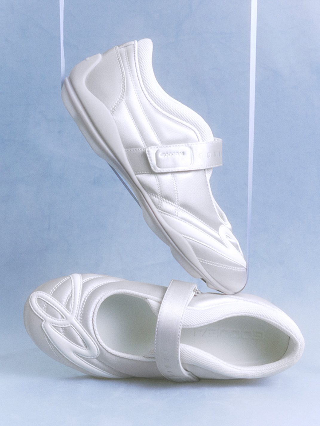 GOODBAI | Hybrid Soccer Ballet Velcro Satin Trainer-White - PSYLOS 1, GOODBAI | Hybrid Soccer Ballet Velcro Satin Trainer-White, Women's Shoes, GOODBAI, PSYLOS 1